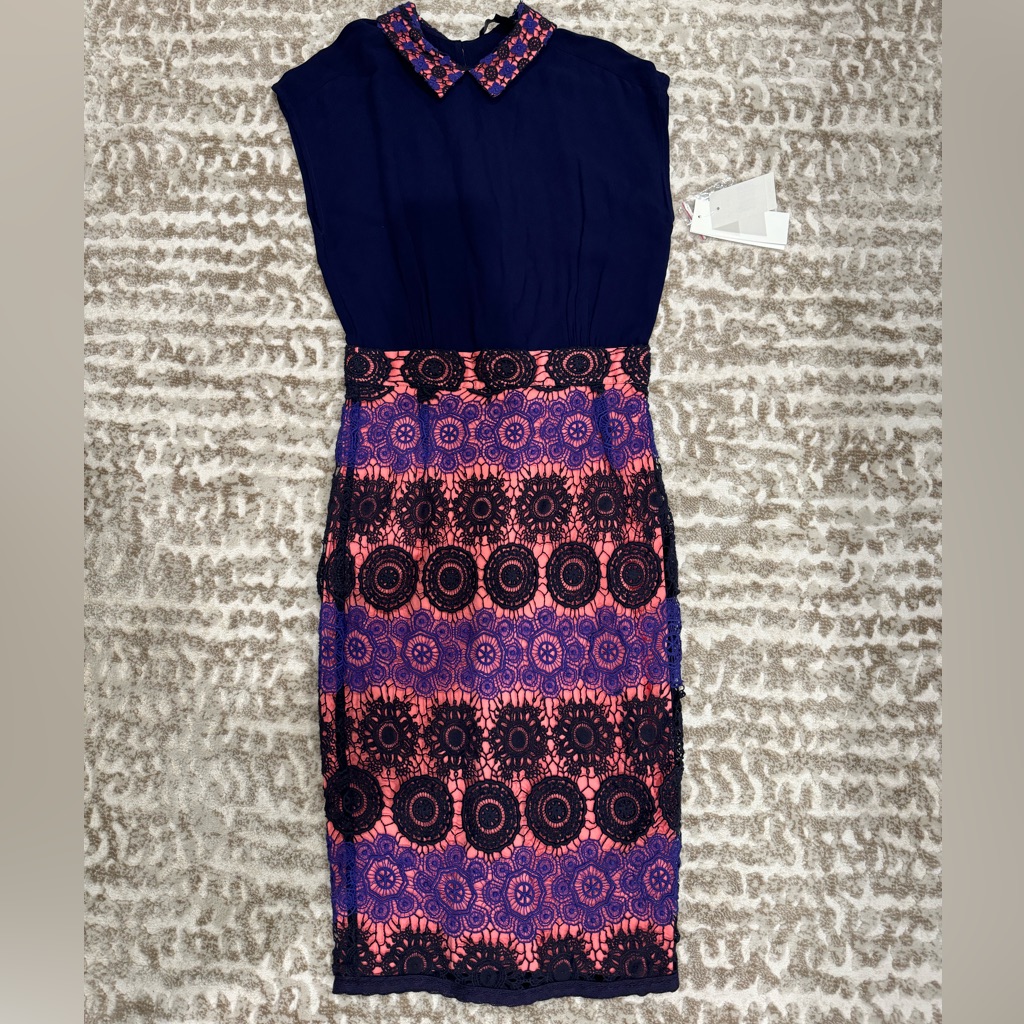 Nwt Vintage French Connection Navy Crochet Dress With Collar